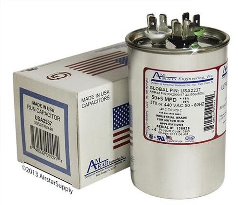 استبدال Jard 12790 - 50 + 5 فائق التوهج/Mfd 370/440 VAC AmRad Round Dual Capacitor، صنع في الولايات المتحدة الأمريكية. in Kuwait