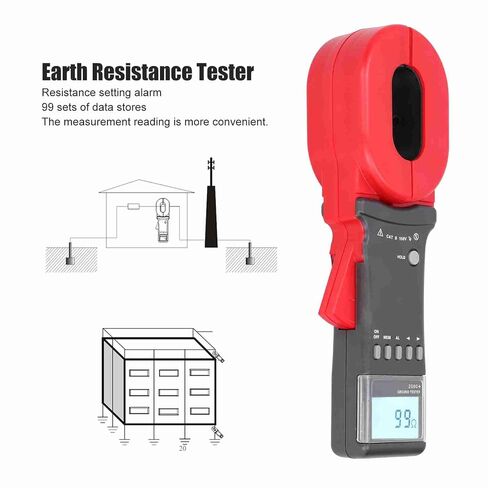 Clamp Meter for Earth Resistance, 0.01-1200Ω Earth Tester, 4Bits Digital Ground Monitor with 99 Units Data Storage, 0.001 Accuracy, Threshold Set & Audible Alarm in Kuwait