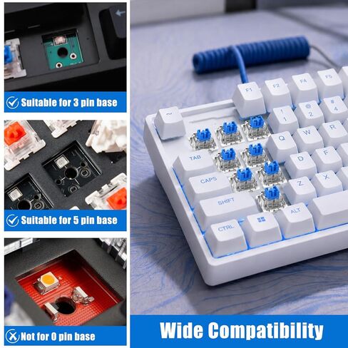 50 PCS Blue Keyboard Switches for 3D Prints, with A Storage Box | 3 Pin Dustproof Keyboard Switches for Mechanical Keyboard Assembling & Replacement, Gaming Keyboard Enthusiast Gifts in Kuwait