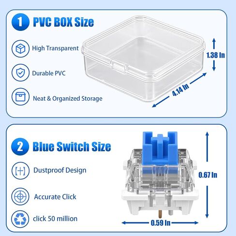 50 PCS Blue Keyboard Switches for 3D Prints, with A Storage Box | 3 Pin Dustproof Keyboard Switches for Mechanical Keyboard Assembling & Replacement, Gaming Keyboard Enthusiast Gifts in Kuwait