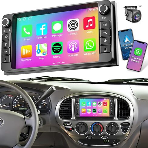 Android 14 Car Radio for Toyota Tundra 2007-2013 Sequoia 2008-2018, 10.1 Inch IPS Screen Stereo with CarPlay Android Auto WiFi Bluetooth GPS Navigation Touch Screen Head Unit 【4+64GB】 in Kuwait