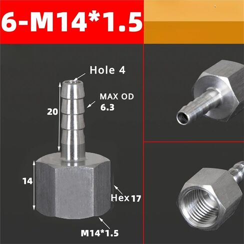 6 8 10 12mm Hose x M10 M12 M14 M16 M18 M20 Metric Female 304 Stainless Steel Coupler Pipe Fitting Connector High Pressure(6-M14x1.5) Plumbing Fittings in Kuwait