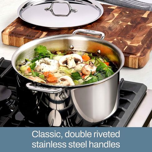 طقم أواني طهي من الفولاذ المقاوم للصدأ 10 قطع من All-Clad D3® - صنع في الولايات المتحدة الأمريكية - يشمل مقالي ومقلاة ومقلاة ومرق - درجة احترافية - آمن في الفرن ومتوافق مع الحث in Kuwait