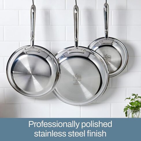 طقم أواني طهي من الفولاذ المقاوم للصدأ 10 قطع من All-Clad D3® - صنع في الولايات المتحدة الأمريكية - يشمل مقالي ومقلاة ومقلاة ومرق - درجة احترافية - آمن في الفرن ومتوافق مع الحث in Kuwait