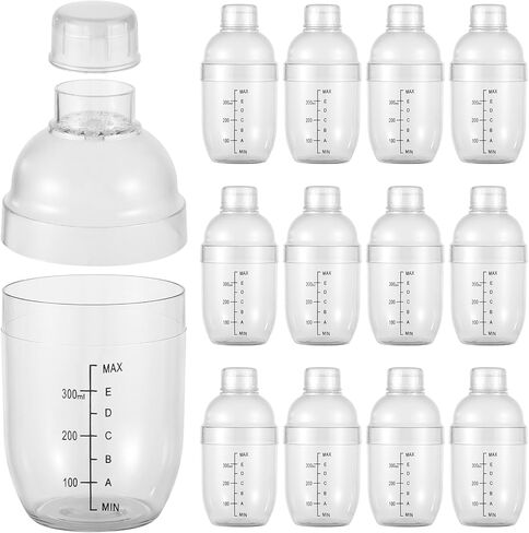Mini Cocktail Shaker - 12 PCS Clear Cocktail Shakers, 350 cc/ 12 oz Plastic Shaker Bottle with Strainer, Bartender Tool Scaled Drink Mixer for Tea Coffee Bar Bubble Christmas Gift Milk in Kuwait