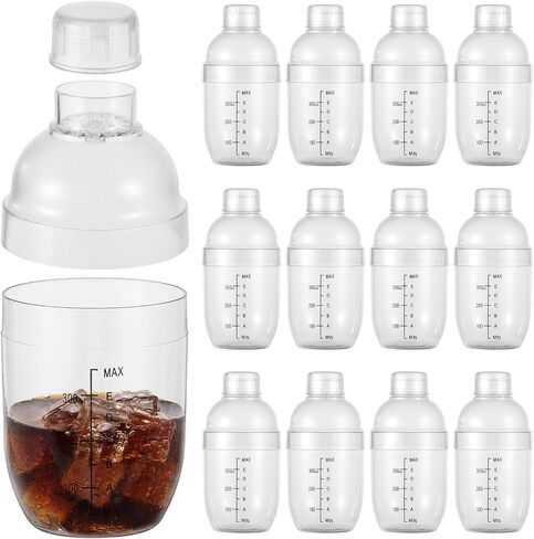Mini Cocktail Shaker - 12 PCS Clear Cocktail Shakers, 350 cc/ 12 oz Plastic Shaker Bottle with Strainer, Bartender Tool Scaled Drink Mixer for Tea Coffee Bar Bubble Christmas Gift Milk in Kuwait