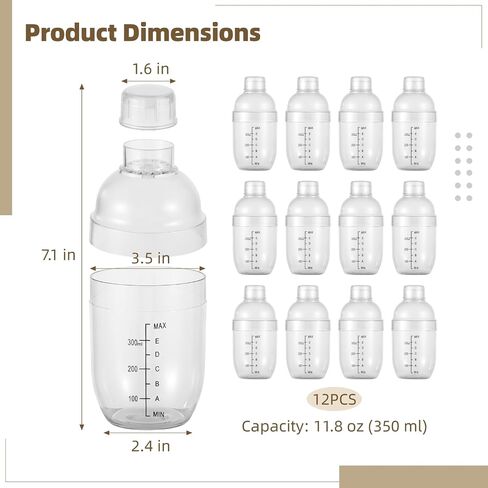Mini Cocktail Shaker - 12 PCS Clear Cocktail Shakers, 350 cc/ 12 oz Plastic Shaker Bottle with Strainer, Bartender Tool Scaled Drink Mixer for Tea Coffee Bar Bubble Christmas Gift Milk in Kuwait