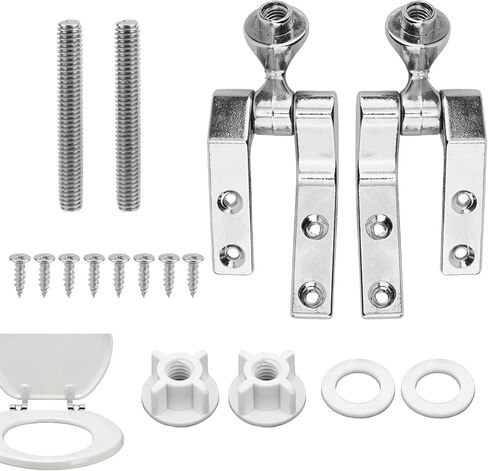 Toilet Seat Hinge Replacement Kit, Universal Metal Hinges with Bolts, Screws, Nuts, Washer Bathroom Hardware Fittings for Most Wooden Toilet Seats, Easy Install in Kuwait