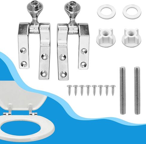 Toilet Seat Hinge Replacement Kit, Universal Metal Hinges with Bolts, Screws, Nuts, Washer Bathroom Hardware Fittings for Most Wooden Toilet Seats, Easy Install in Kuwait