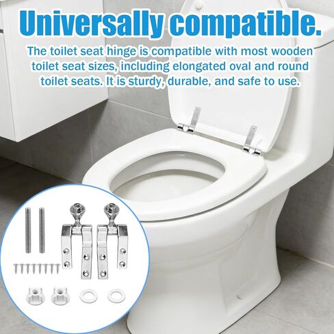 Toilet Seat Hinge Replacement Kit, Universal Metal Hinges with Bolts, Screws, Nuts, Washer Bathroom Hardware Fittings for Most Wooden Toilet Seats, Easy Install in Kuwait