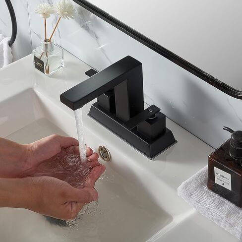 Comllen Matte Black Centerset Bathroom Faucet, 4 Inch 2 Handle Bathroom Sink Faucets with Water Hoses and Pop up Drain, 3 Hole Bathroom Faucets for Vanity Lavatory Basin RV Sink in Kuwait