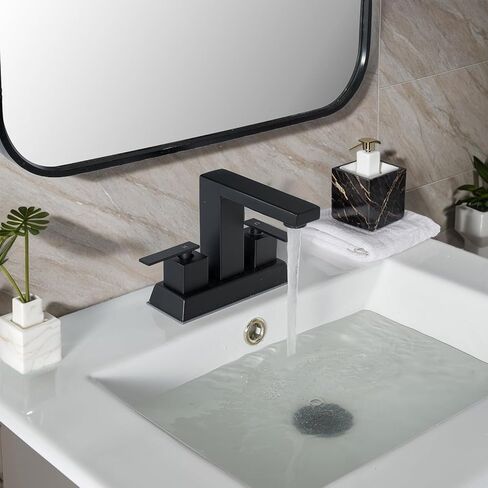 Comllen Matte Black Centerset Bathroom Faucet, 4 Inch 2 Handle Bathroom Sink Faucets with Water Hoses and Pop up Drain, 3 Hole Bathroom Faucets for Vanity Lavatory Basin RV Sink in Kuwait