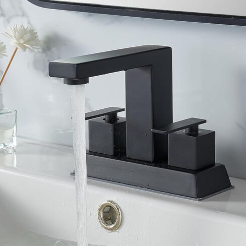 Comllen Matte Black Centerset Bathroom Faucet, 4 Inch 2 Handle Bathroom Sink Faucets with Water Hoses and Pop up Drain, 3 Hole Bathroom Faucets for Vanity Lavatory Basin RV Sink in Kuwait