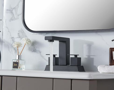 Comllen Matte Black Centerset Bathroom Faucet, 4 Inch 2 Handle Bathroom Sink Faucets with Water Hoses and Pop up Drain, 3 Hole Bathroom Faucets for Vanity Lavatory Basin RV Sink in Kuwait