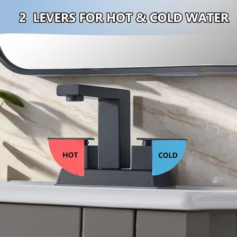 Comllen Matte Black Centerset Bathroom Faucet, 4 Inch 2 Handle Bathroom Sink Faucets with Water Hoses and Pop up Drain, 3 Hole Bathroom Faucets for Vanity Lavatory Basin RV Sink in Kuwait