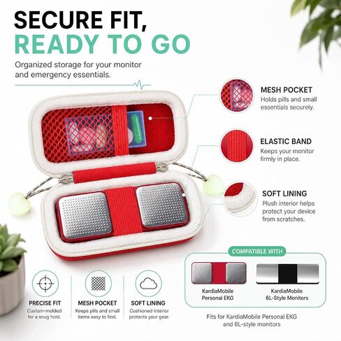 COMECASE Heart Monitor Case for KardiaMobile 1-Lead / 6L / 6L Max EKG Monitor, Protective Travel Carrier for AliveCor, Includes Detachable Pill Box and Carabiner in Kuwait