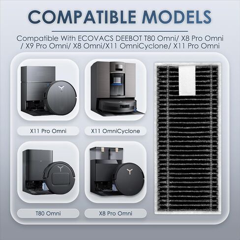 (9 عبوات) مرشحات HEPA البديلة X9 Pro Omni لـ ECOVACS DEEBOT X8 Pro Omni، X9 Pro Omni، T80 Omni، X8 Omni، X11 OmniCyclone، X11 Pro Omni، مجموعة ملحقات مرشحات الكربون المنشط، مرشح مستقيم in Kuwait