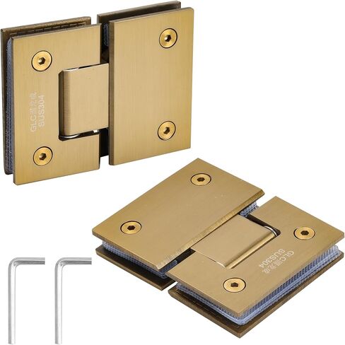 2 Pack Brushed Gold Glass Shower Door Hinge,180 Degree | Heavy Duty,304 Stainless Steel,Frameless Glass to Glass Hinges for 8mm-12mm in Kuwait