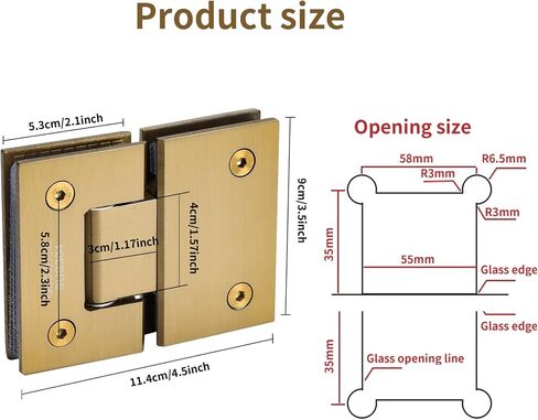 2 Pack Brushed Gold Glass Shower Door Hinge,180 Degree | Heavy Duty,304 Stainless Steel,Frameless Glass to Glass Hinges for 8mm-12mm in Kuwait