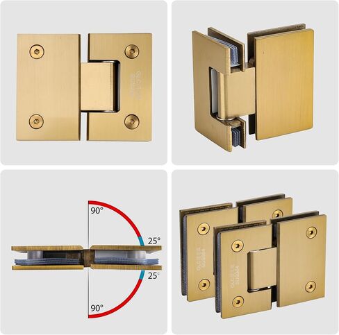 2 Pack Brushed Gold Glass Shower Door Hinge,180 Degree | Heavy Duty,304 Stainless Steel,Frameless Glass to Glass Hinges for 8mm-12mm in Kuwait
