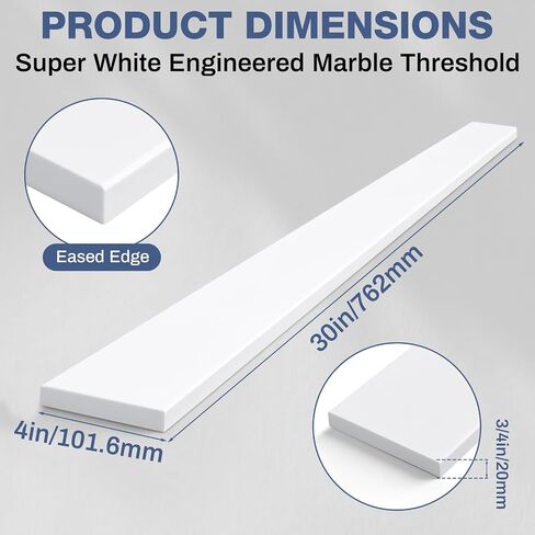 4" x 30" Super White Engineered Marble Threshold, Rigid Shower Curb & Vanity Backsplash for Tile Transitions, Window Sill, Fixed Size Easy to Cut in Kuwait