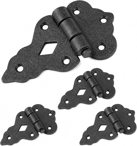 4 Pack Antique Cast Iron 3/8 Inch Offset Cabinet Hinge for Door Gates Vintage Heavy Duty Black Powder Coated Wrought Iron Flush Mount Decorative Barn Hinges for Wooden Box Wardrobes in Kuwait
