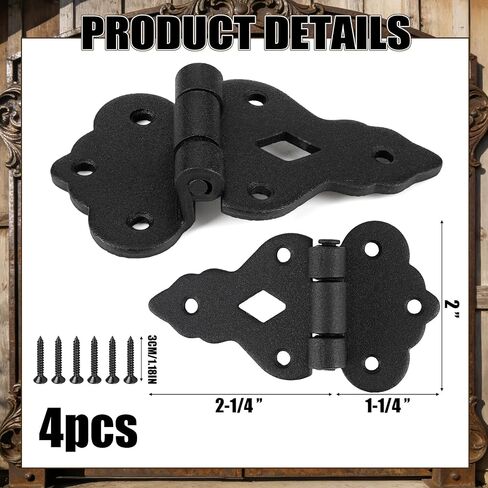 4 Pack Antique Cast Iron 3/8 Inch Offset Cabinet Hinge for Door Gates Vintage Heavy Duty Black Powder Coated Wrought Iron Flush Mount Decorative Barn Hinges for Wooden Box Wardrobes in Kuwait
