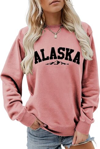 سويت شيرت YourTops Alaska Mountain Graphic للنساء بلوفر كاجوال بياقة دائرية وأكمام طويلة in Kuwait