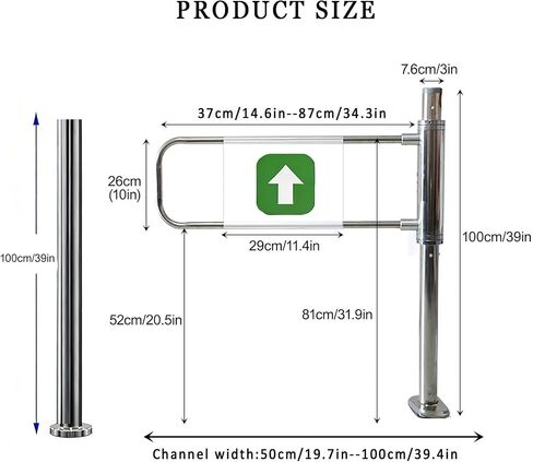 Single-Swing Entrance Door Manual Pedestrian Gate Automatic Closing Metal Swing Gate Half-Size Stainless Steel Portal (Silver 2.80cm/31.5in) for Market Use in Kuwait