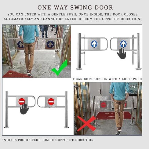 Single-Swing Entrance Door Manual Pedestrian Gate Automatic Closing Metal Swing Gate Half-Size Stainless Steel Portal (Silver 2.80cm/31.5in) for Market Use in Kuwait