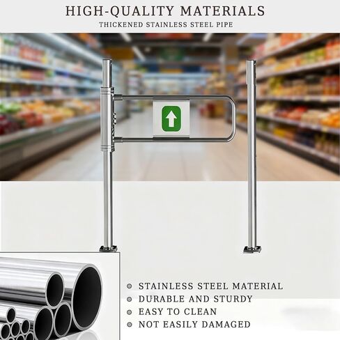 Single-Swing Entrance Door Manual Pedestrian Gate Automatic Closing Metal Swing Gate Half-Size Stainless Steel Portal (Silver 2.80cm/31.5in) for Market Use in Kuwait