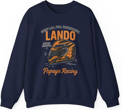 Lando Salute to Norris, Helmet Racing Sweatshirt – Papaya Orange Helmet Graphic Crewneck | Retro Motorsport Sweater | in Kuwait