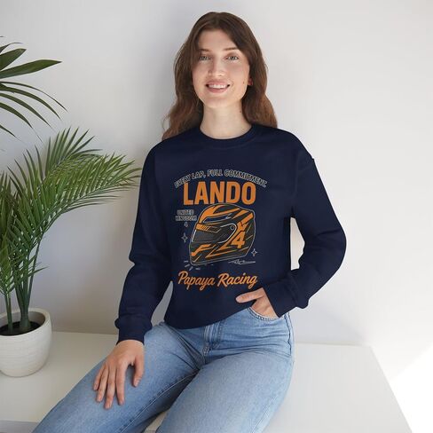 Lando Salute to Norris, Helmet Racing Sweatshirt – Papaya Orange Helmet Graphic Crewneck | Retro Motorsport Sweater | in Kuwait