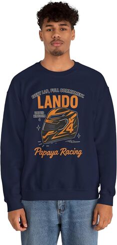 Lando Salute to Norris, Helmet Racing Sweatshirt – Papaya Orange Helmet Graphic Crewneck | Retro Motorsport Sweater | in Kuwait