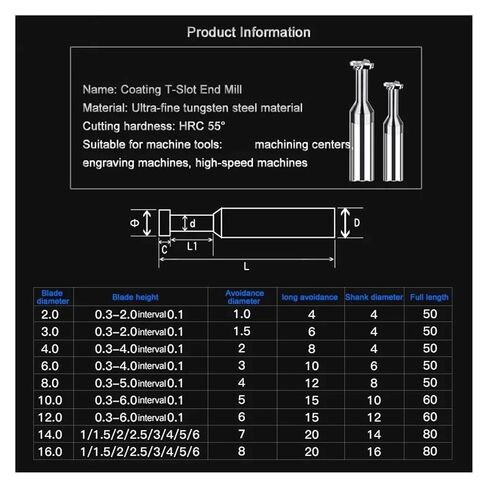High Precision Carbide T Slot Milling Tools - Tungsten Steel Alloy End Mills for Metal Machining (3mm, 4mm, 5mm) - 1PCS(4x3.4xD4x50L) in Kuwait