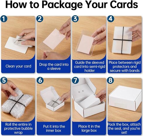 Card Grading Submission Kit for PSA, BGS, SGC, CGC, Shipping Box with EPE Foam & Bubble Wrap - Includes 25 Semi-Rigid Holders, 100 Card Sleeves, 2 Waterproof Plates in Kuwait