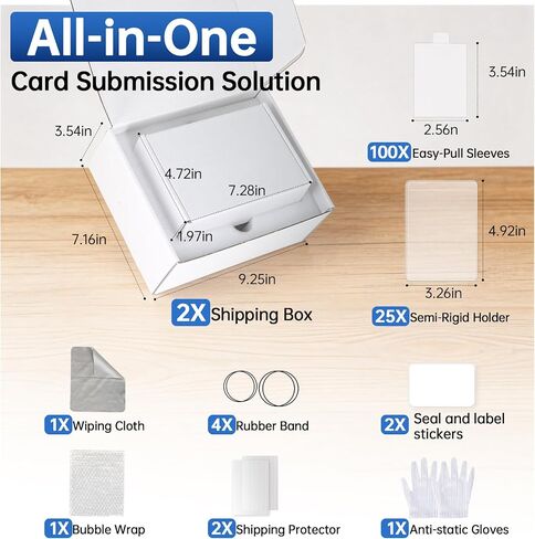 Card Grading Submission Kit for PSA, BGS, SGC, CGC, Shipping Box with EPE Foam & Bubble Wrap - Includes 25 Semi-Rigid Holders, 100 Card Sleeves, 2 Waterproof Plates in Kuwait