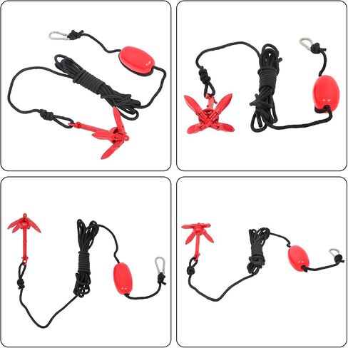 waltyotur 2 Pack 1.5 lb Red Marine Kayak Folding Grapnel Anchor Kit for Small Boats Kayaks Canoe Paddle Boards in Kuwait
