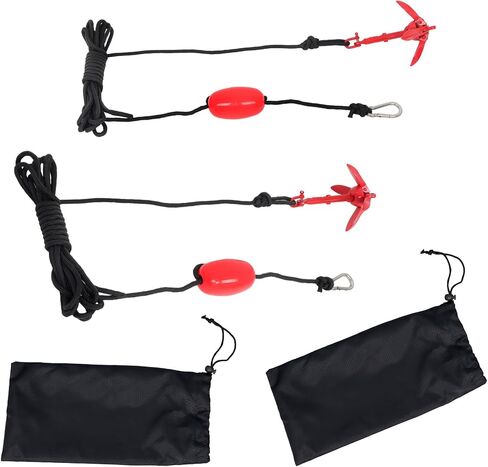 waltyotur 2 Pack 1.5 lb Red Marine Kayak Folding Grapnel Anchor Kit for Small Boats Kayaks Canoe Paddle Boards in Kuwait