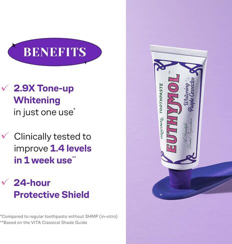 EUTHYMOL Purple Whitening Fresh Toothpaste Duo Bundle – 3.7 oz Each | Stain Removal, Violet Tone-Up for Yellow Teeth, Cavity Protection, Fresh Breath in Kuwait