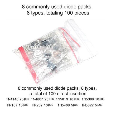 8Values Rectifier Diodes Kit 1N4007 1N4148 1N5399 1N5408 RL207 UF4007 FR107 FR207 1N5819 1N5822 10A10 Rectifier Schottky Diode Assortment KIt Electronic Silicon Diodes in Kuwait