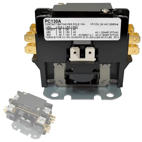 PC130A Single One 1 Pole 30 Amps 24 Volts A/C Contactor, FL 30A RES 40A 24V HVAC Contactor C147094P02 HN51KC024 42-102664-24 Replacement for Air Conditioner Heat Pump Water Heater in Kuwait