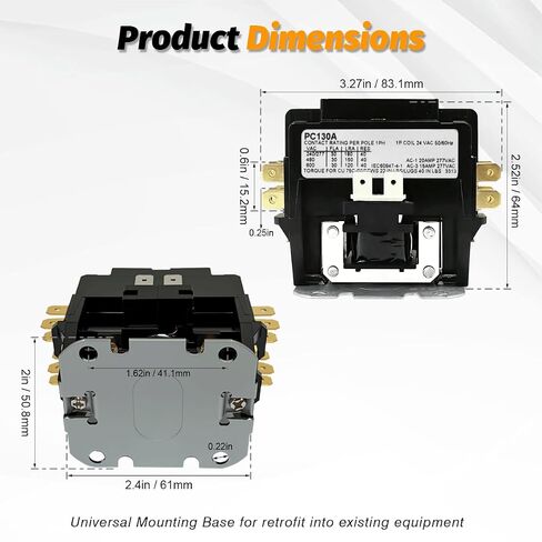 PC130A Single One 1 Pole 30 Amps 24 Volts A/C Contactor, FL 30A RES 40A 24V HVAC Contactor C147094P02 HN51KC024 42-102664-24 Replacement for Air Conditioner Heat Pump Water Heater in Kuwait