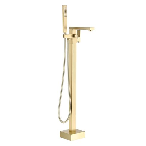 Boyel Living Freestanding Bathtub Faucet Tub Floor Mount Single Handle Filler Faucet with Hand Shower Brushed Gold in Kuwait