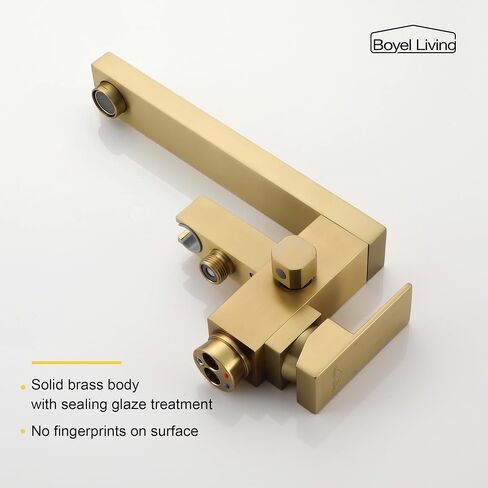 Boyel Living Freestanding Bathtub Faucet Tub Floor Mount Single Handle Filler Faucet with Hand Shower Brushed Gold in Kuwait