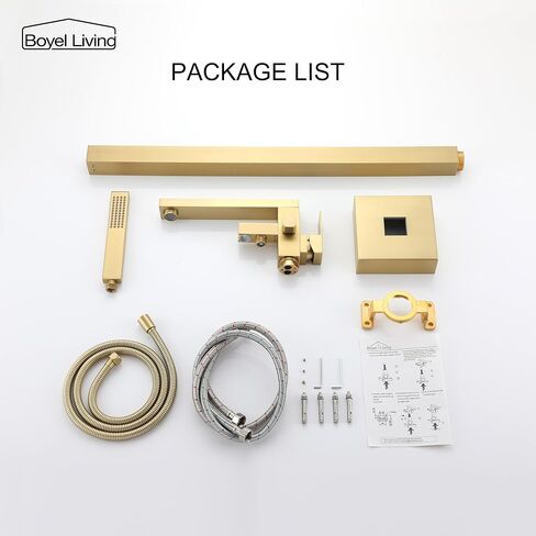 Boyel Living Freestanding Bathtub Faucet Tub Floor Mount Single Handle Filler Faucet with Hand Shower Brushed Gold in Kuwait