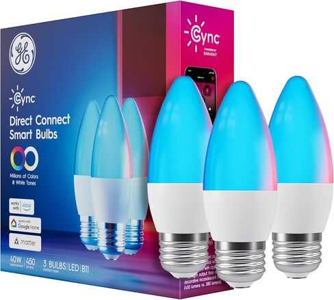 GE Cync Smart LED Light Bulbs, Color Changing Decorative Light Bulbs, Indoor WiFi Lights, Matter Compatible, Compatible with Alexa and Google Home, Medium Base (3 Pack) in Kuwait