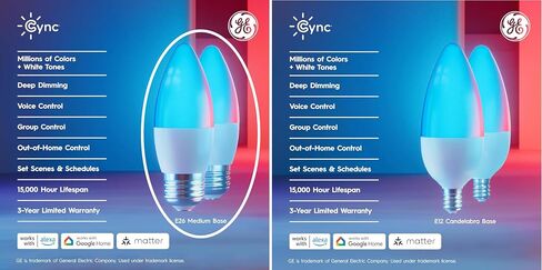 GE Cync Smart LED Light Bulbs, Color Changing Decorative Light Bulbs, Indoor WiFi Lights, Matter Compatible, Compatible with Alexa and Google Home, Medium Base (3 Pack) in Kuwait