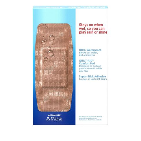 Band-Aid Brand Water Block Tough Strips Adhesive Bandages for First Aid Wound Care, Durable Waterproof Bandages to Protect Minor Cuts, Scrapes & Burns, Sterile, Extra Large, 10 ct in Kuwait