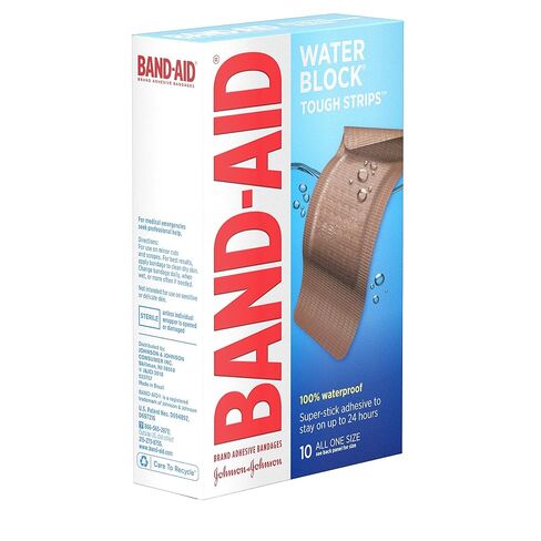 Band-Aid Brand Water Block Tough Strips Adhesive Bandages for First Aid Wound Care, Durable Waterproof Bandages to Protect Minor Cuts, Scrapes & Burns, Sterile, Extra Large, 10 ct in Kuwait